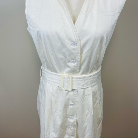 CALVIN KLEIN Ivory White Button Down Sleeveless Belted Dress - Size 10 - Picture 5 of 9